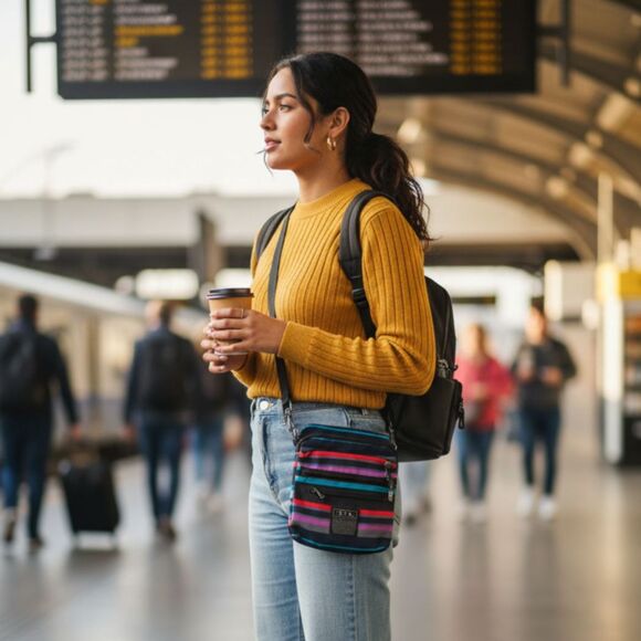 Crossbody ETA Everyday Travel Adventure Striped Purse - Picture 1 of 3